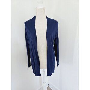 Eileen Fisher Viscose Jersey Navy Blue Knit Open Front Cardigan Sweater XS New